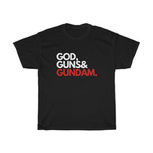 Load image into Gallery viewer, God, Guns &amp; Gundam Tee - Fusion Pop Culture
